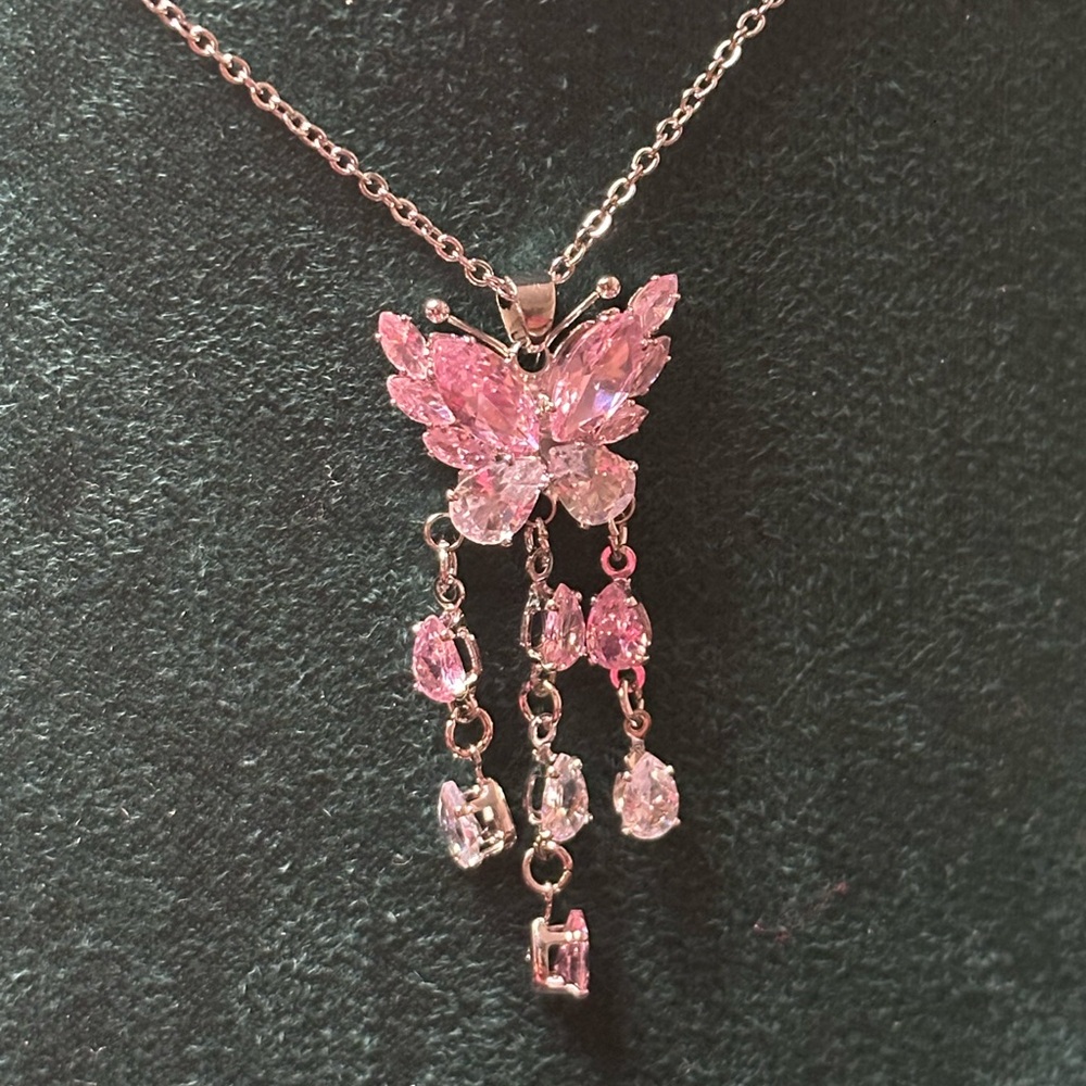 Elegant Pink Butterfly Pendant Necklace